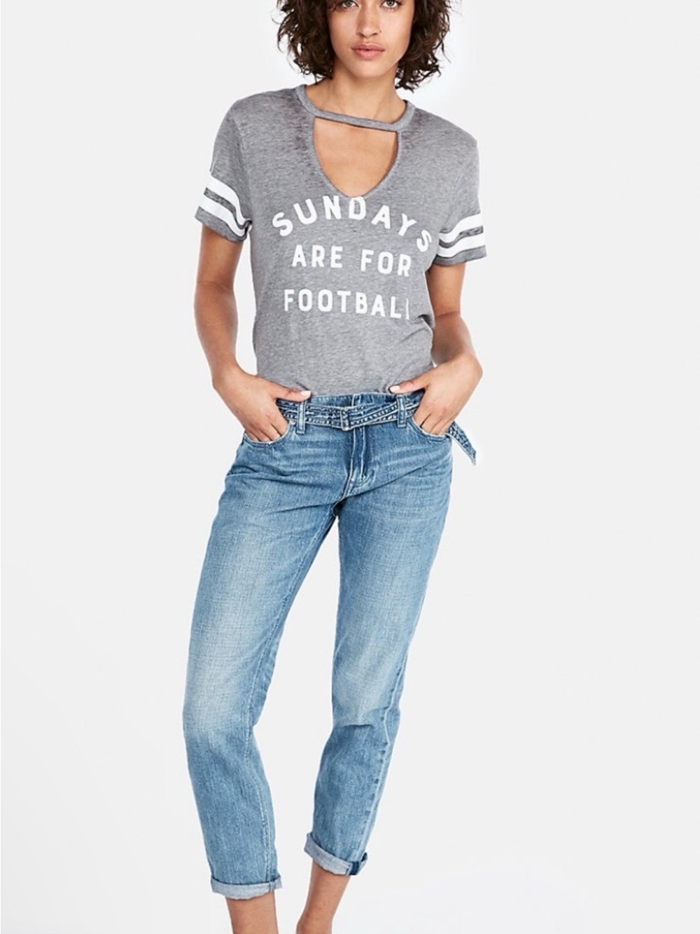 Express Gray 'Sundays Are For Football' Jersey Top